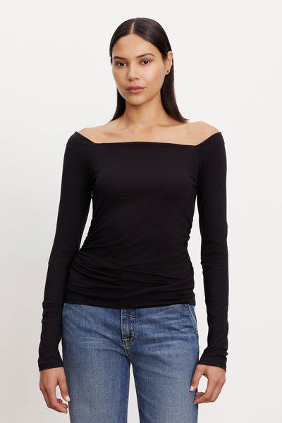 Velvet Aliss Gauzy Whisper Novelty top in Black