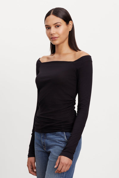 Velvet Aliss Gauzy Whisper Novelty top in Black