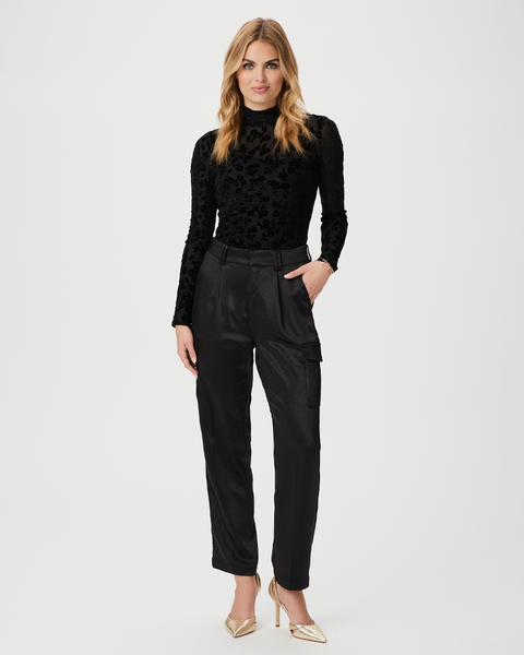Paige Malika Satin Pleated Pant in Black