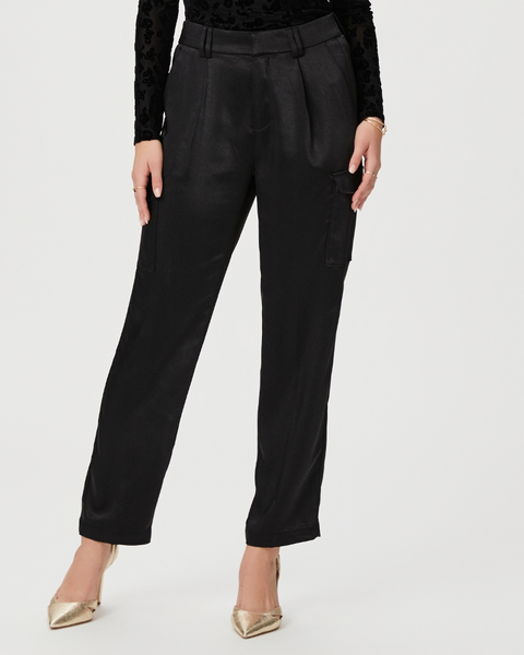 Paige Malika Satin Pleated Pant in Black