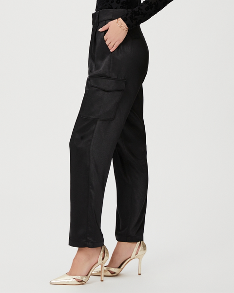 Paige Malika Satin Pleated Pant in Black