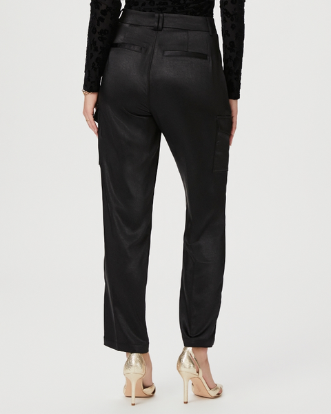 Paige Malika Satin Pleated Pant in Black
