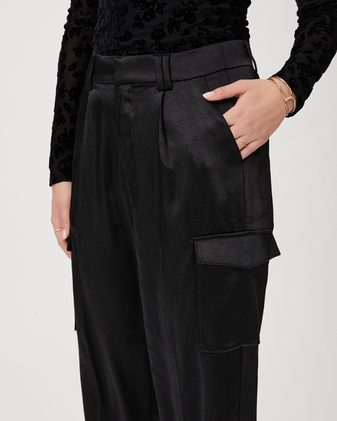Paige Malika Satin Pleated Pant in Black