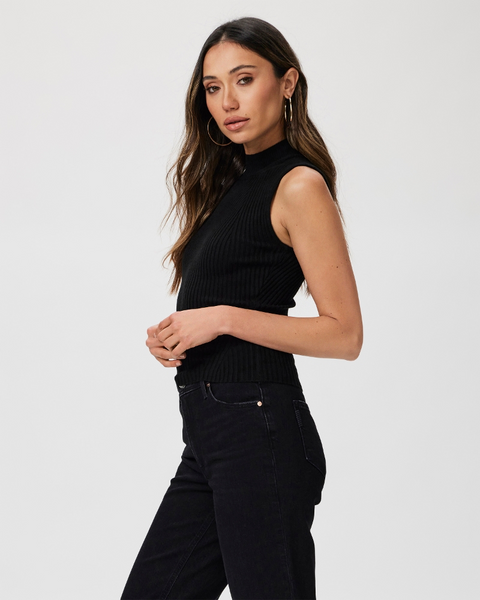 Paige Fidelia Ribbed Sleeveless Mockneck in Black