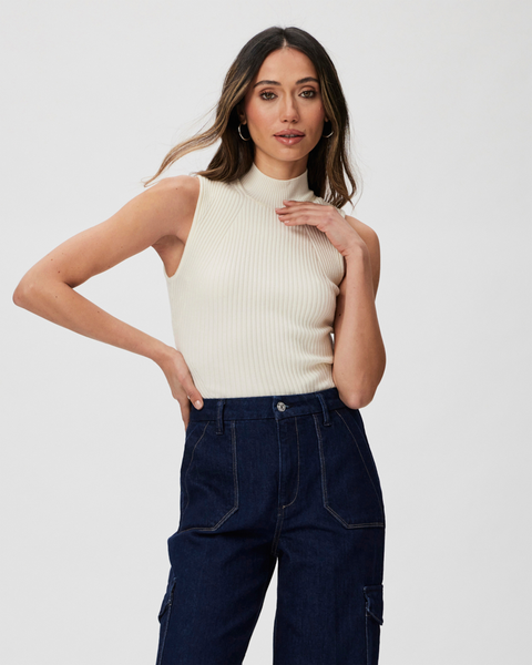 Paige Fidelia Ribbed Sleeveless Mockneck in Ivory
