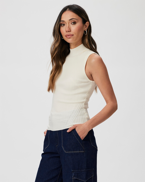 Paige Fidelia Ribbed Sleeveless Mockneck in Ivory