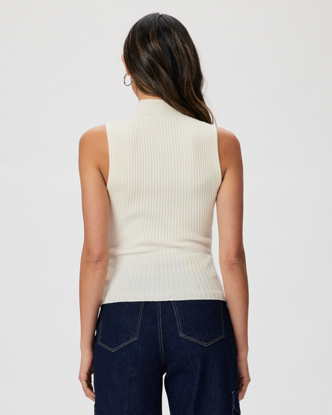Paige Fidelia Ribbed Sleeveless Mockneck in Ivory
