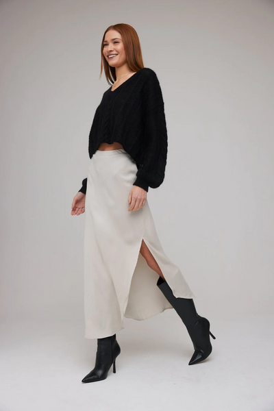 bella dahl asymmetric side slit skirt in french grey