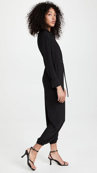 Norma Kamali NK Shirt Jog Jumpsuit in Black