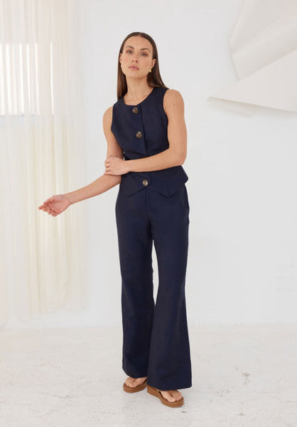 Staple the Label Jori Button Front Vest Top in Navy