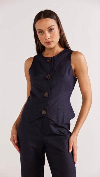Staple the Label Jori Button Front Vest Top in Navy
