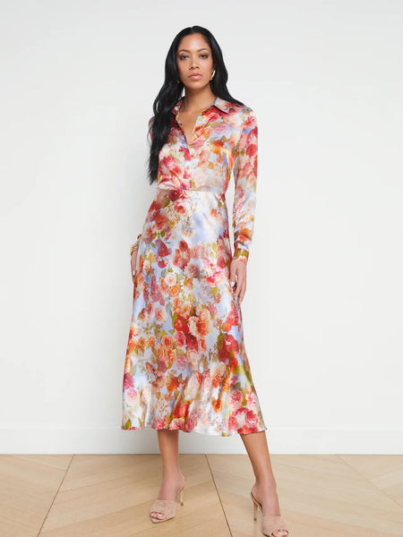 L'AGENCE Clarisa Bias Maxi Skirt in Multi Cloud Floral
