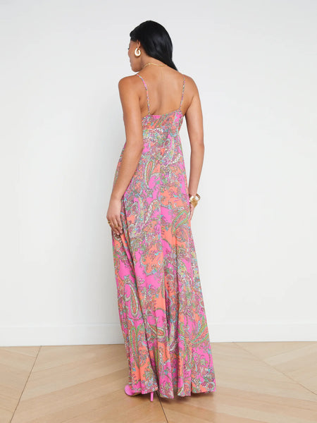 L'AGENCE Stefani Strappy Maxi Dress  Multi Pop Paisley