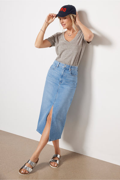 Paige Angela Midi Front Slit Skirt in Ysabel