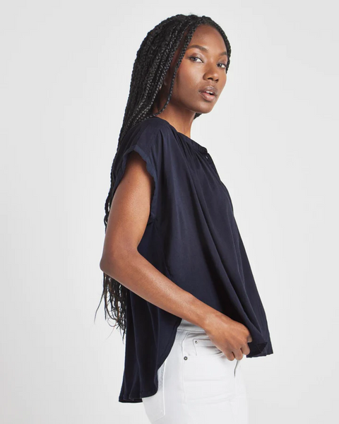 Splendid Paloma Drapey Short Sleeve Blouse in Navy