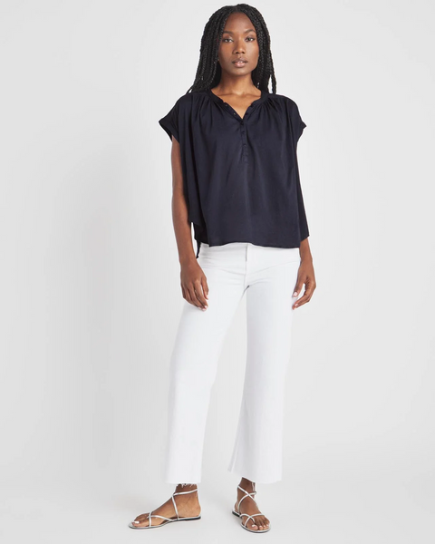 Splendid Paloma Drapey Short Sleeve Blouse in Navy