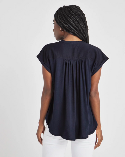Splendid Paloma Drapey Short Sleeve Blouse in Navy