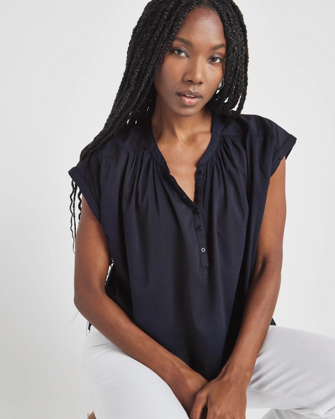 Splendid Paloma Drapey Short Sleeve Blouse in Navy