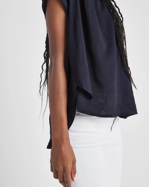 Splendid Paloma Drapey Short Sleeve Blouse in Navy