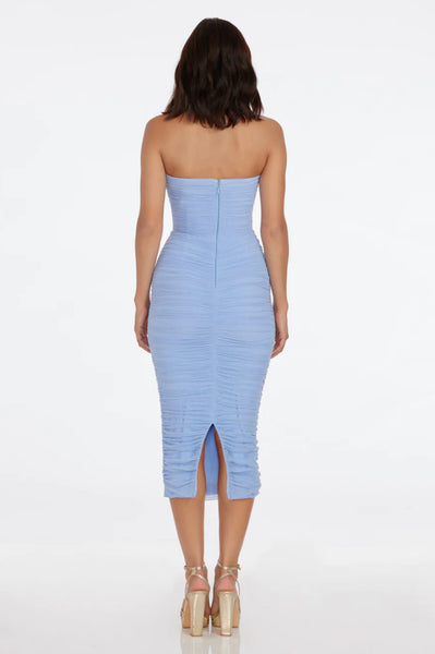 Dress the Population Heather Strapless Midi Dress in Sky