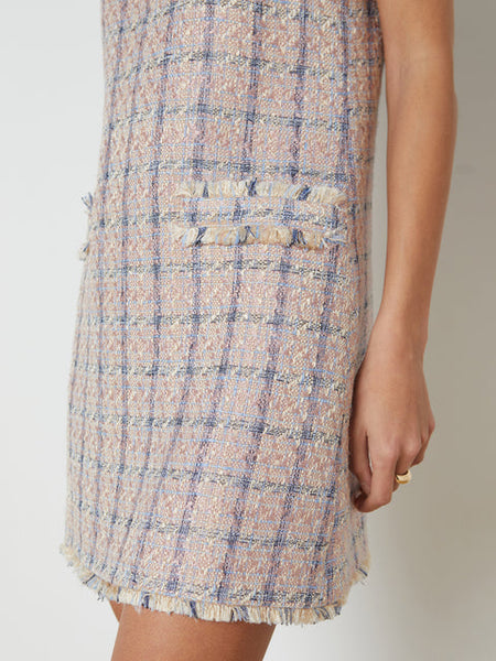 L'AGENCE Florian Tweed Shift Dress Tan/DustyPink/Blu