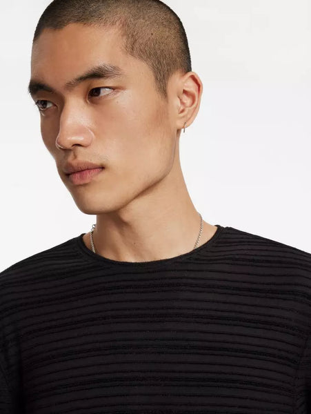 John Varvatos Alain L/S Crew Varigated Stripe - Black