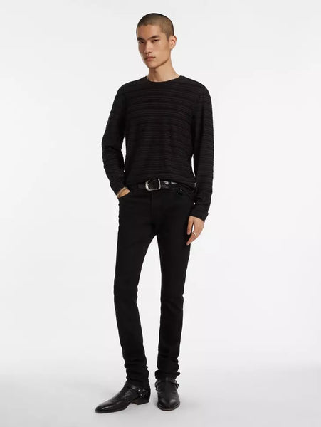 John Varvatos Alain L/S Crew Varigated Stripe - Black