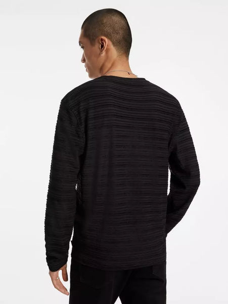 John Varvatos Alain L/S Crew Varigated Stripe - Black