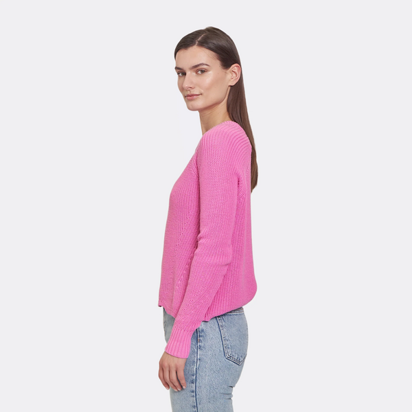 autumn cashmere scallop shaker sweater in lipstick
