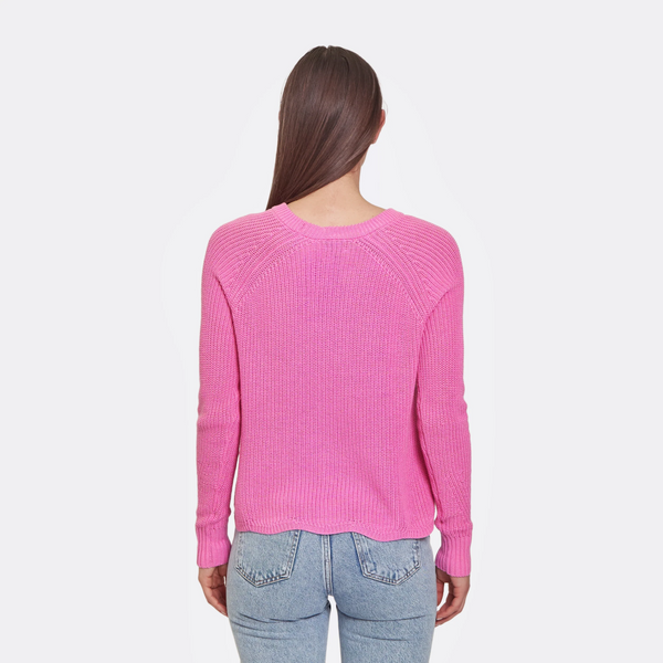 autumn cashmere scallop shaker sweater in lipstick
