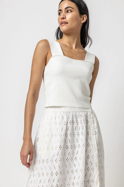 Lilla P Slightly Cropped Wide Strap Tank Top in White