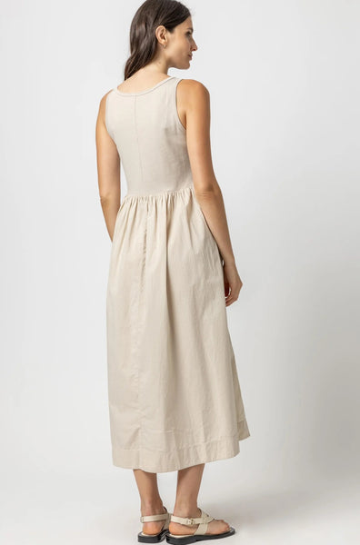 Lilla P Mixed Media Sleeveless Dress in Pebble