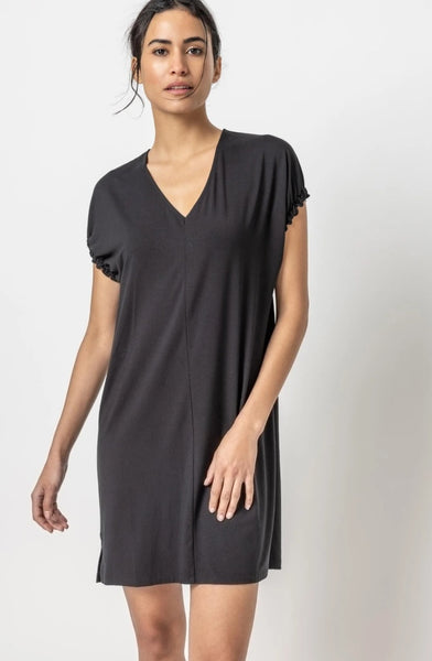 Lilla P Easy V-Neck Elastic Cuff Dress in Black