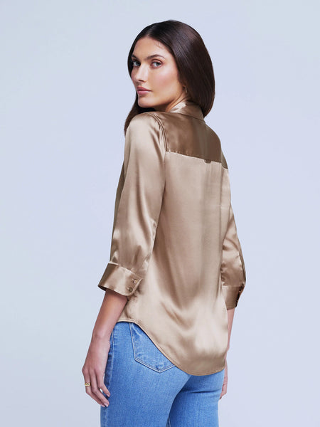 L'AGENCE Dani 3/4 sleeve silk blouse Chantarelle
