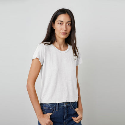 Velvet Casey03 Linen Knit Short Sleeve T-Shirt - White