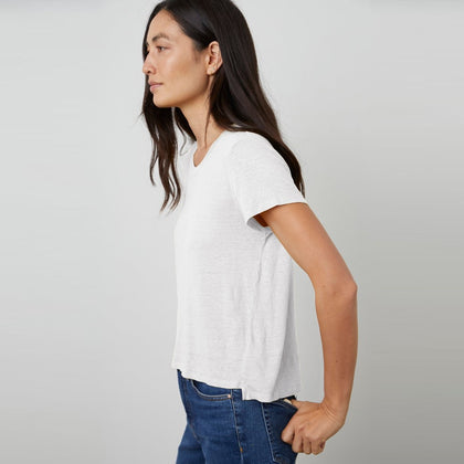 Velvet Casey03 Linen Knit Short Sleeve T-Shirt - White