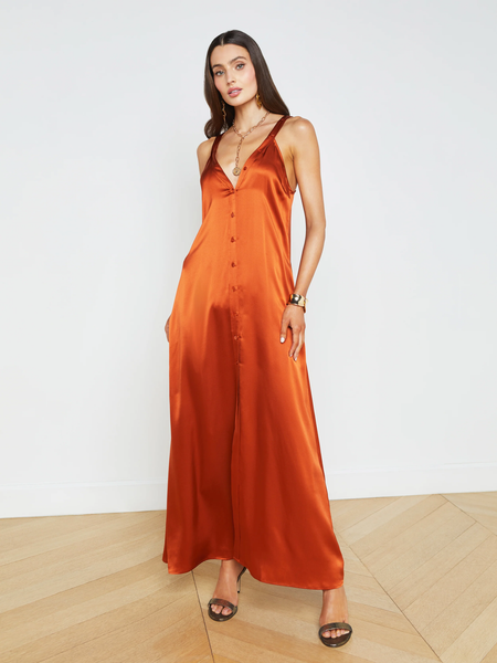 L'AGENCE Kellen Button Front Dress in Sienna
