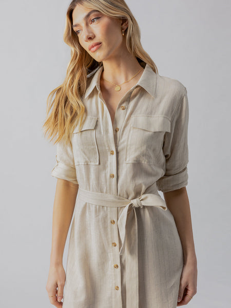 Sanctuary Pocket Shirt Dress in Vineyard Stripe