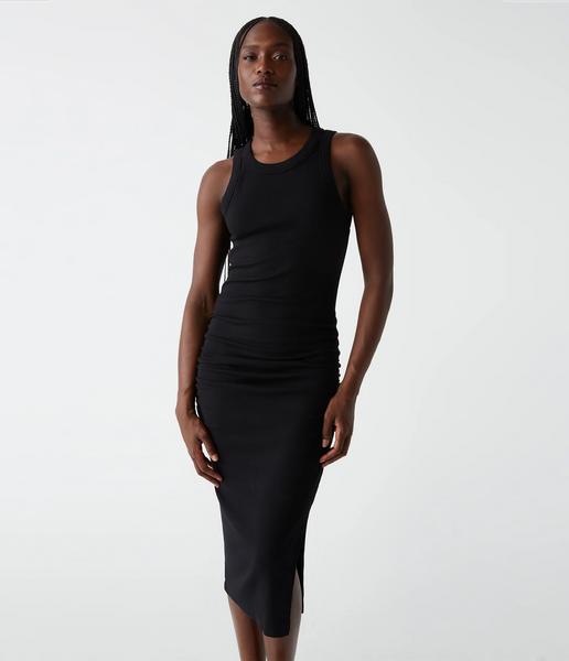 Michael Stars Wren Ruched Midi Dress in Black