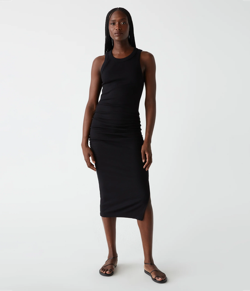 Michael Stars Wren Ruched Midi Dress in Black