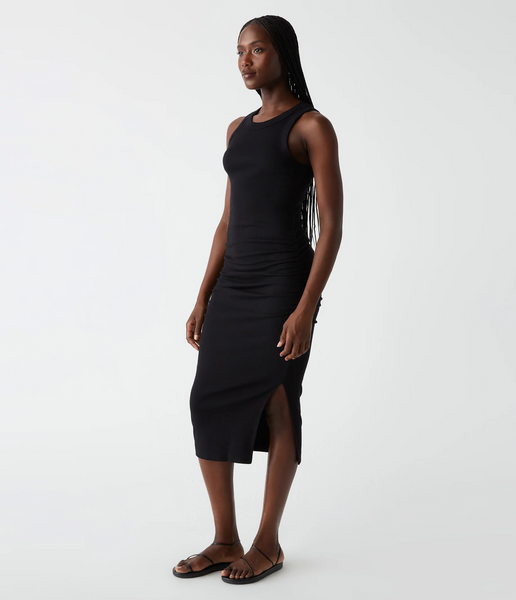 Michael Stars Wren Ruched Midi Dress in Black
