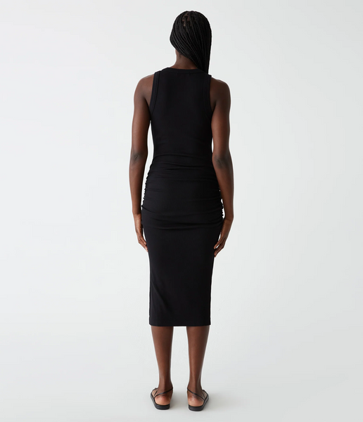 Michael Stars Wren Ruched Midi Dress in Black