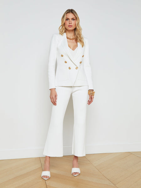 L'AGENCE Kenzie Knit Blazer in White/Gold