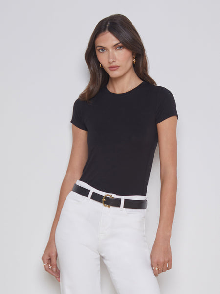 L'AGENCE Ressi Crew Short Sleeve Tee in Black