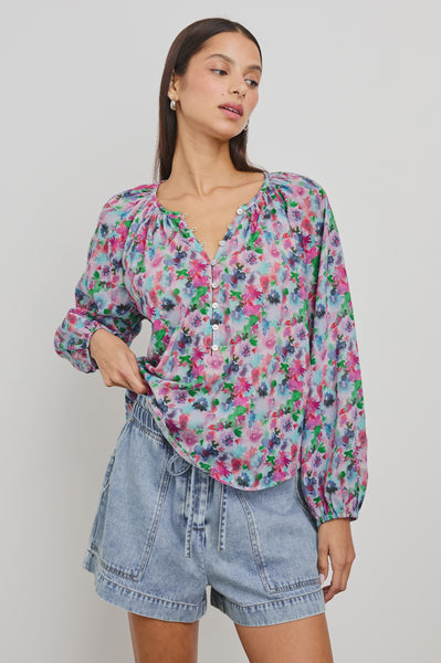 Rails Indi Long Sleeve Cotton Blouse in Spring Meadow