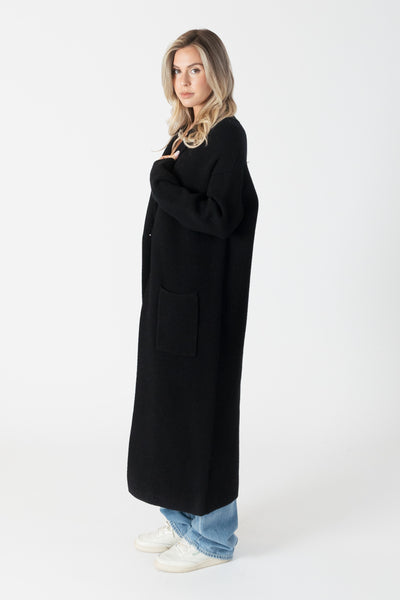 Lyla + Luxe Jimmi Knit Long Coat With Pockets - Black