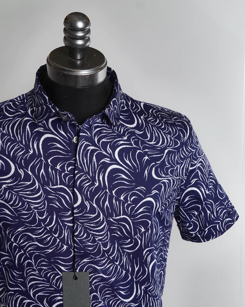 John Varvatos Loren SS Print Shirt - Blue