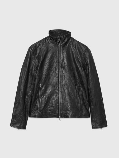 John Varvatos ANSEL Band Collar Leather Jacket -  Black