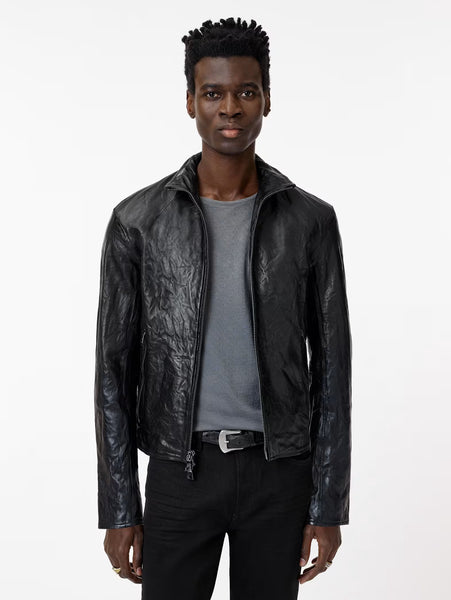 John Varvatos ANSEL Band Collar Leather Jacket -  Black