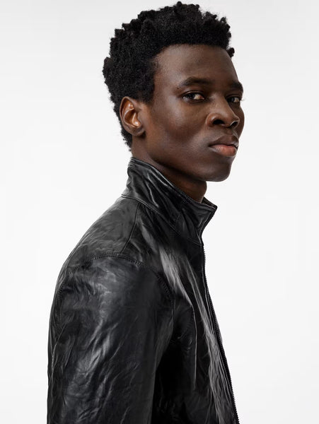 John Varvatos ANSEL Band Collar Leather Jacket -  Black